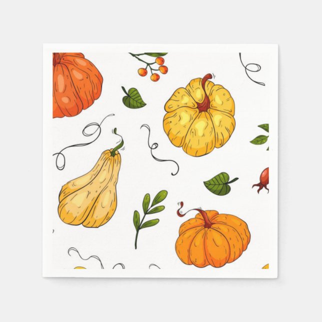 Thanksgiving Holiday Fall Pumpkin Modern Orange Napkins (Front)