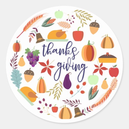 Thanksgiving Holiday Fun Classic Round Sticker