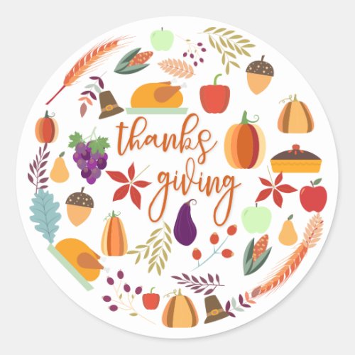 Thanksgiving Holiday Fun Classic Round Sticker