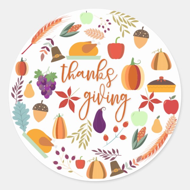 Thanksgiving Holiday Fun Classic Round Sticker (Front)