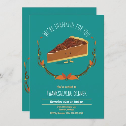 Thanksgiving Holiday Happy Pecan Pie Invite Teal