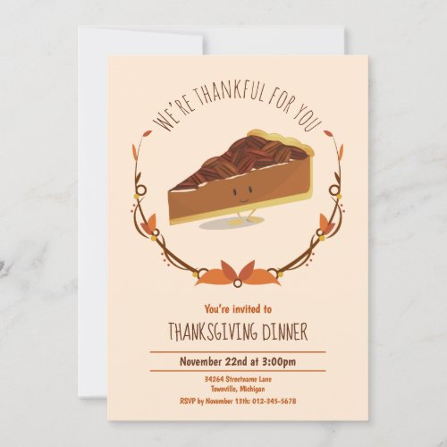 Thanksgiving Holiday Happy Pecan Pie Tan Brown Invitation