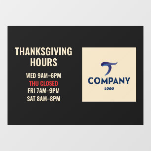 Thanksgiving Holiday Hours Company Logo Window Cling