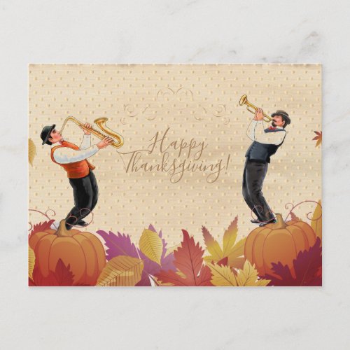 Thanksgiving Holiday Retro Music Jazz Musicians Postcard