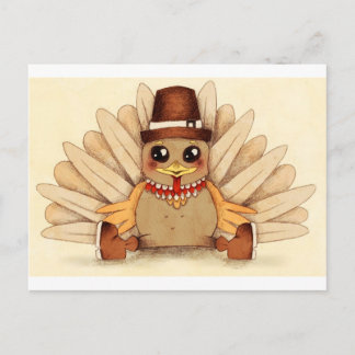 Thanksgiving Holiday Turkey Pilgrim Art Drawing Postcard
