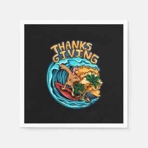 thanksgiving holiday turkey riding a surf board on napkins