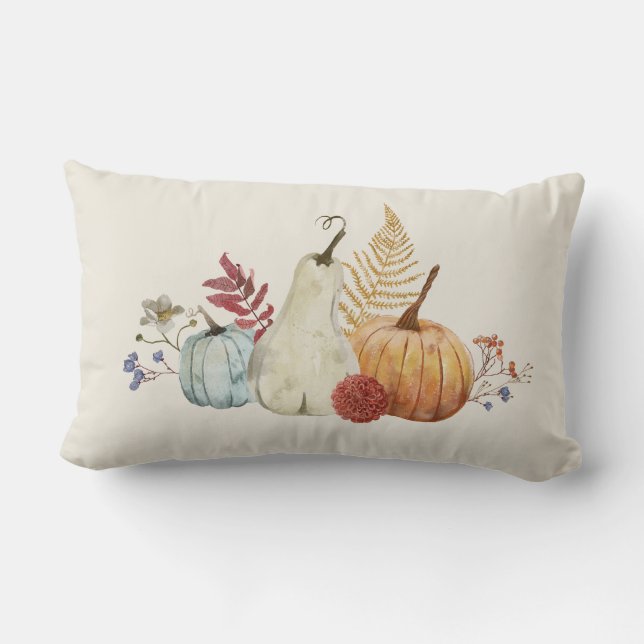 Thanksgiving Home Decor Fall Pumpkins Lumbar Pillow (Back)