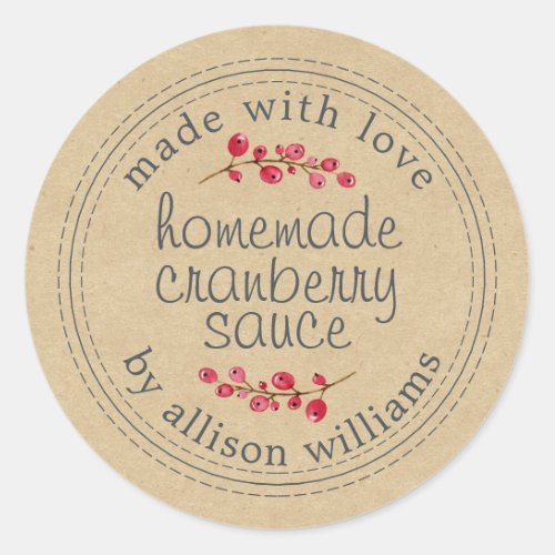 Thanksgiving Homemade Cranberry Sauce Kraft Classic Round Sticker