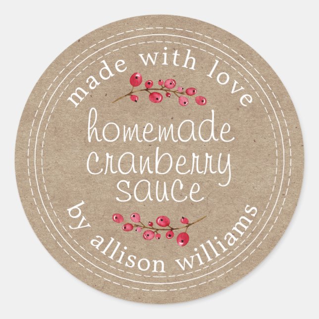 Thanksgiving Homemade Cranberry Sauce Kraft  Classic Round Sticker (Front)