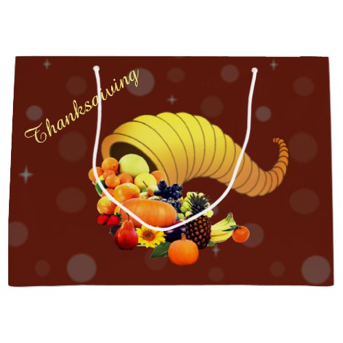 Thanksgiving Horn of Plenty on Brown Large Gift Bag