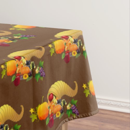 Thanksgiving Horn of Plenty on Brown Tablecloth