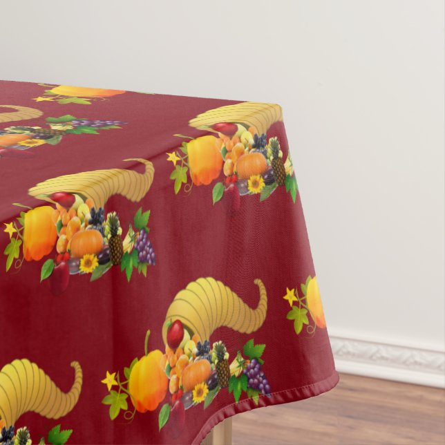 Thanksgiving Horn of Plenty on Maroon Tablecloth (In Situ)