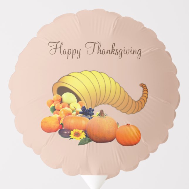 Thanksgiving Horn of Plenty with Fruits on Beige Balloon (Front)