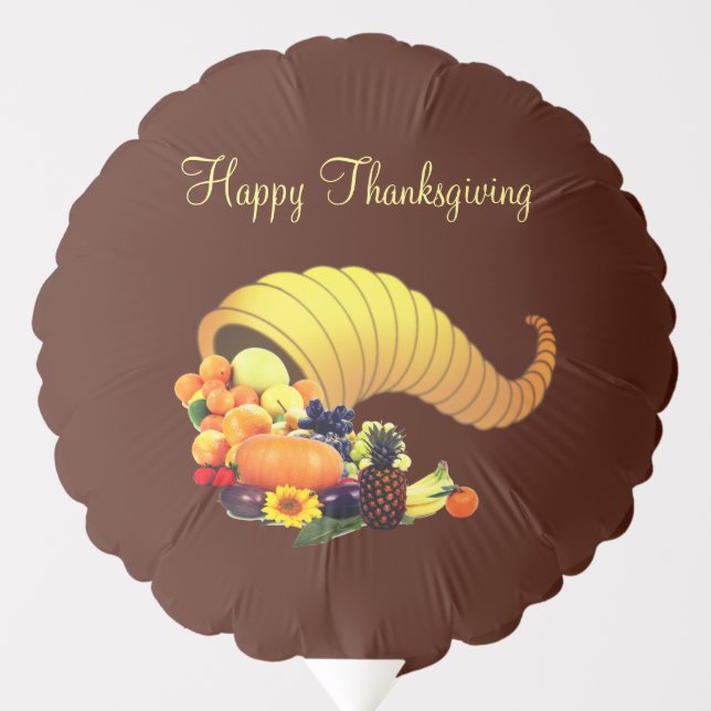 Thanksgiving Horn of Plenty with Fruits on Brown Balloon (Front)