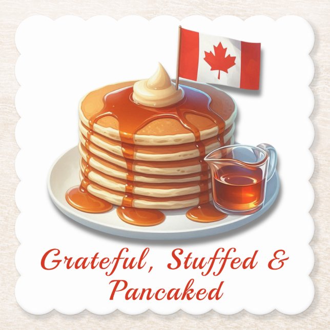 Thanksgiving Humour Canada | Maple Pancakes & Fall Paper Coaster (Front)