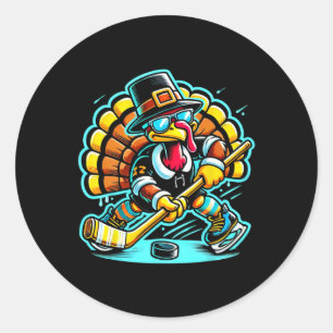 Thanksgiving Ice Hockey Turkey Day Fall Classic Round Sticker