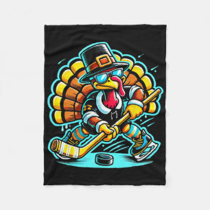 Thanksgiving Ice Hockey Turkey Day Fall Fleece Blanket