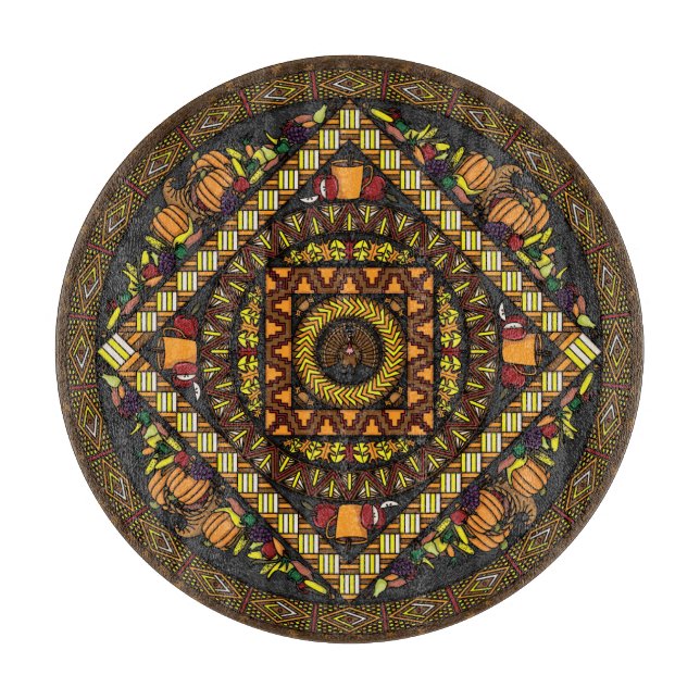 Thanksgiving Icons Glass Cutting Board (Front)