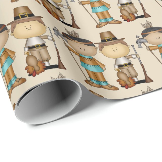 Thanksgiving Indian and Pilgrim wrapping paper (Roll Corner)
