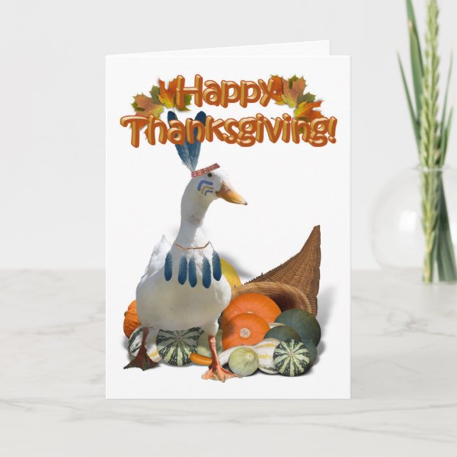 Thanksgiving Indian Boy Duck Holiday Card (Front)