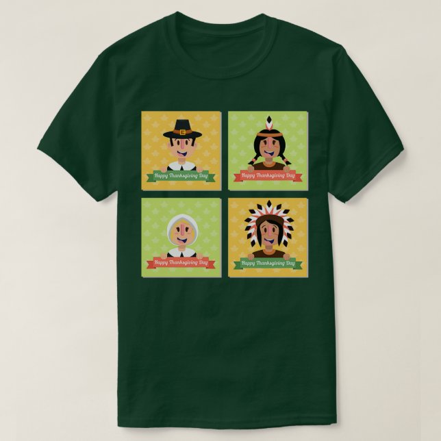 Thanksgiving Indians ampamp Pilgrims Happy Thanksg T-Shirt (Design Front)