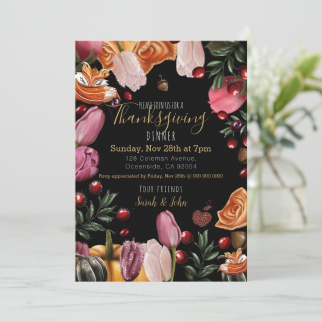 Thanksgiving Invitation colorful floral (Standing Front)