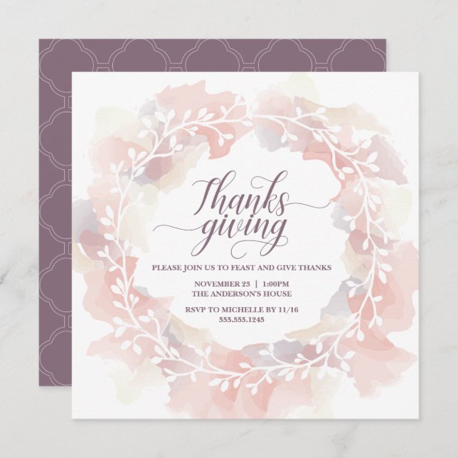 Thanksgiving Invitation, Custom, Elegant Invite (Front/Back)