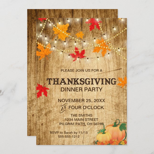 Thanksgiving invitation for a rustic dinner party (Front/Back)