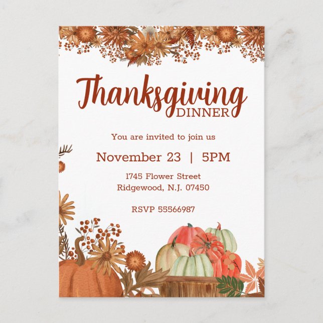 Thanksgiving Invitation Harvest Fall Design (Front)