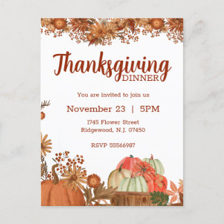 Thanksgiving Invitation Harvest Fall Design Postcard