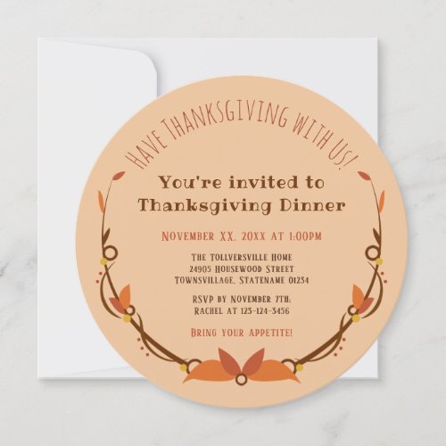 Thanksgiving Invitation with decoration and pie