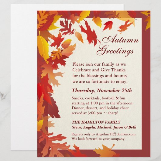 Thanksgiving Invitations - Decorated Letterhead (Front/Back)