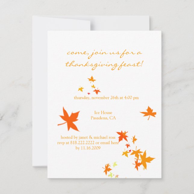 Thanksgiving invitations, maple leaves invitation (Front)