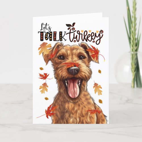 Thanksgiving Irish Terrier Dog Lets Talk Turkey Holiday Card