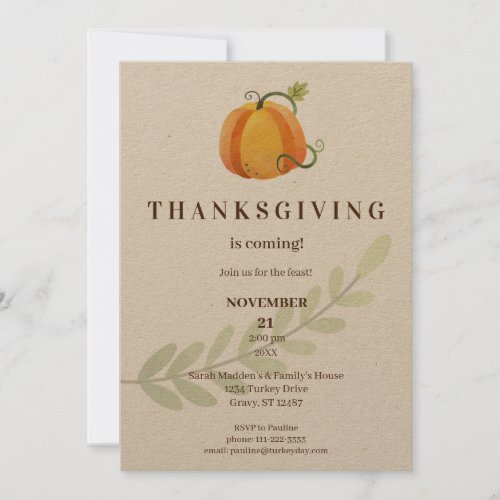 Thanksgiving is Coming Dinner Pumpkin_ Kraft Invitation