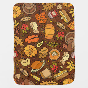Thanksgiving items: cartoon colorful pattern. baby blanket