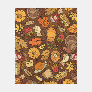 Thanksgiving items: cartoon colorful pattern. fleece blanket
