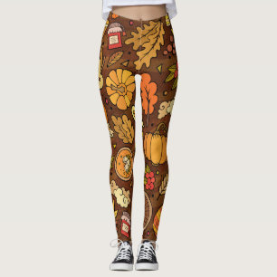 Thanksgiving items: cartoon colorful pattern. leggings