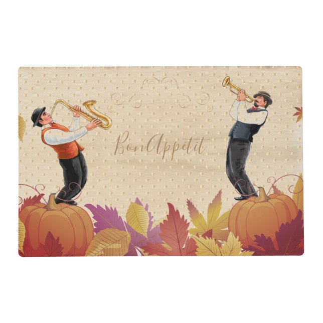 Thanksgiving Jazz Fall Maple Leaves BON APPÉTIT Placemat (Front)