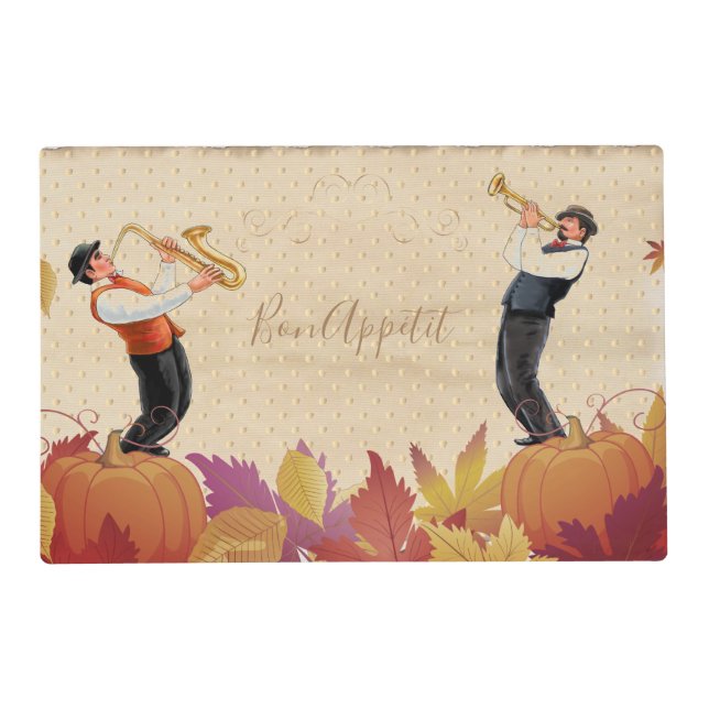 Thanksgiving Jazz Fall Maple Leaves BON APPÉTIT Placemat (Front)