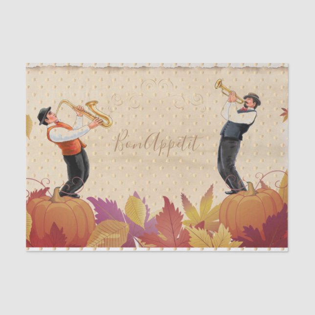 Thanksgiving Jazz Fall Maple Leaves BON APPÉTIT Tissue Paper (Front)