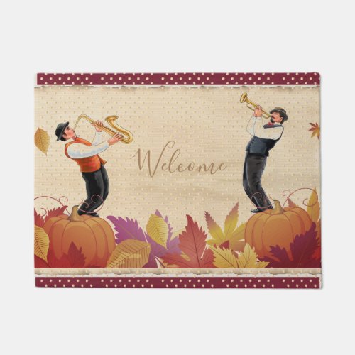 Thanksgiving Jazz Fall Maple Leaves Vintage Doormat