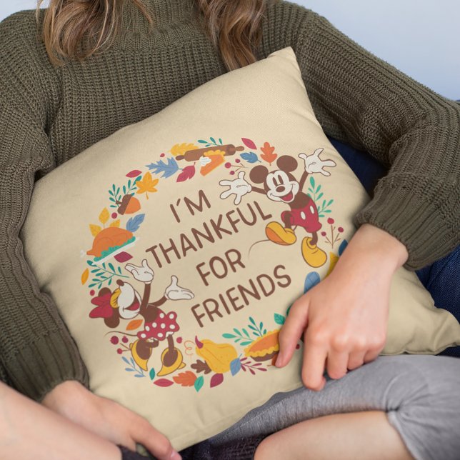 Thanksgiving Joy with Mickey and Minnie Throw Pillow (Person holding pillow)