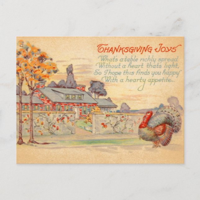 Thanksgiving Joys Vintage Postcard (Front)