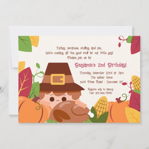 Thanksgiving Kid Birthday Invitation