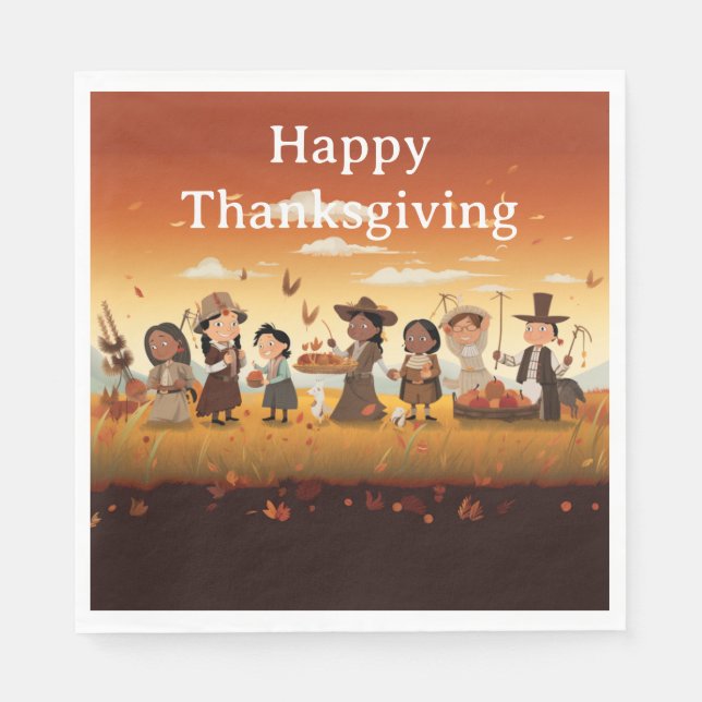 Thanksgiving Kids 12 Paper Napkins (Front)
