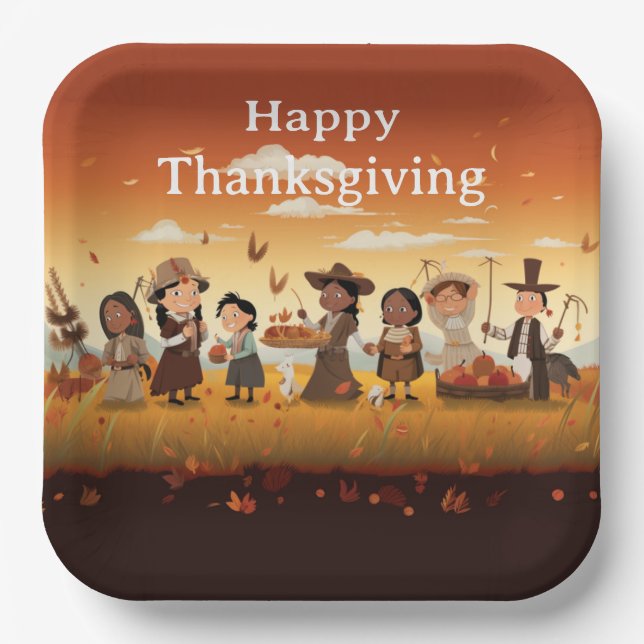 Thanksgiving Kids 12  Paper Plates (Front)
