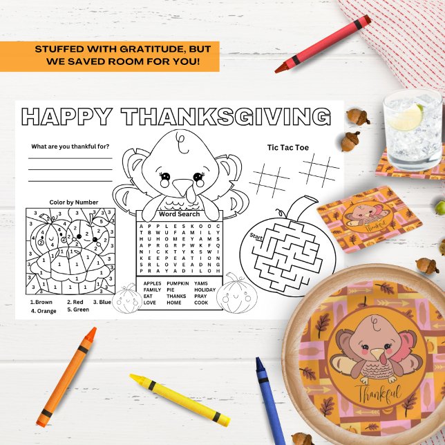 Thanksgiving Kids' Table Activity Sheet Placemat (The Thanksgiving kids table has never been more fun!)