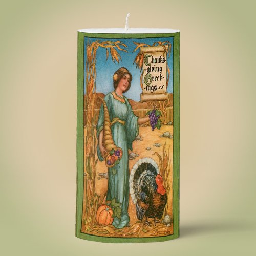 Thanksgiving Lady Bountiful With Cornucopia Pillar Candle