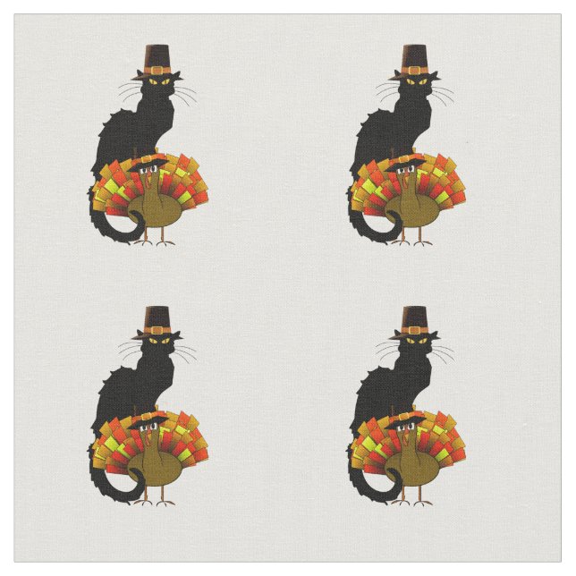 Thanksgiving Le Chat Noir With Turkey Pilgrim Fabric (Close Up)
